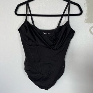 Black Draped Cowl Neck Bodysuit